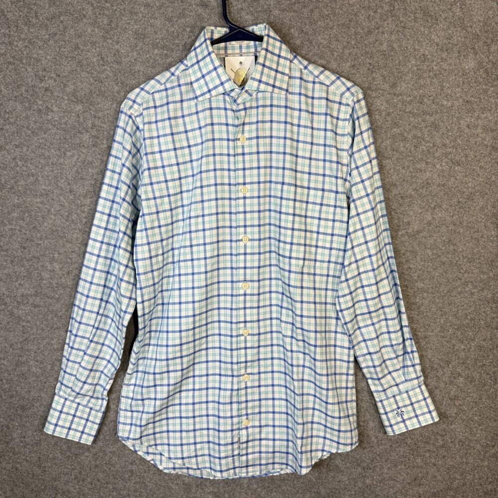 Peter Millar $145 Men's Button Down Dress Shirt Blue & White Cotton Size S NEW